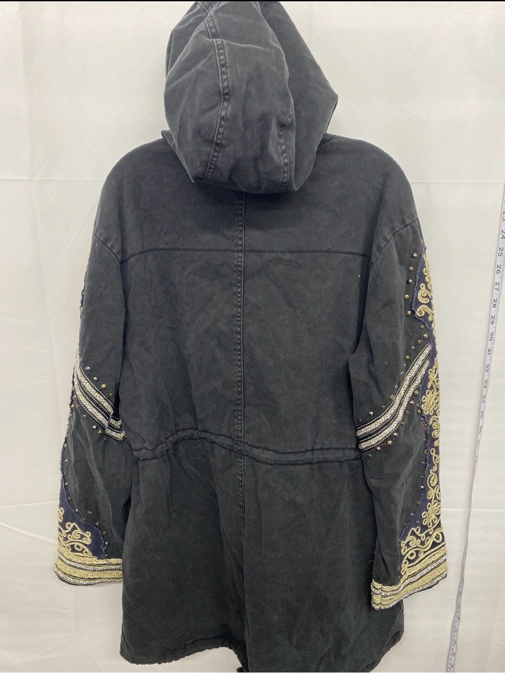 Free people Black Hooded Zip-Front Jacket with Embroidered Sleeve Detail - Picture 2 of 3
